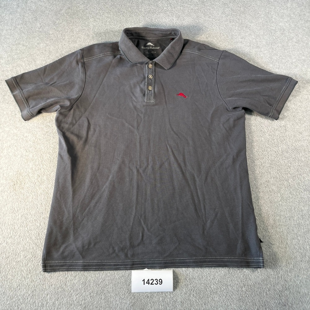 Tommy Bahama Polo Shirt Mens Large Gray Supima Cotton Embroidered Logo Golf